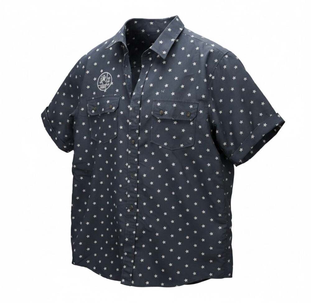 Red Ape 1933 Navy Blue Star Print Short Sleeve Button-Up Shirt
